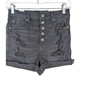American Eagle Black Jean Shorts 6 Curvy Super Hi-Rise Shortie Denim NWT